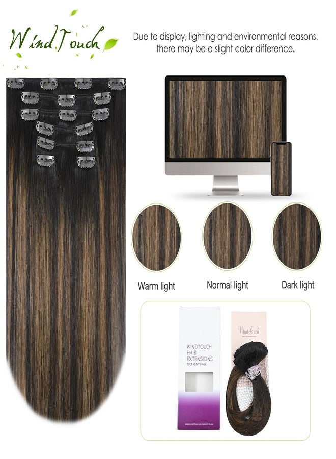 WindTouch Clip In Hair Extensions Human Hair Balayage Dark Brown to Chestnut Brown Highlights for Brown Hair 18Inch 75g #2T6P2 7PCS Hair Extensions Remy Hair - Image 4